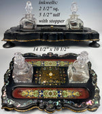 Superb Large Antique Victorian 14.5" Papier Mache Writer's Stand, Inkwells, Ink Well Tray