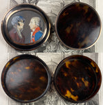 Antique Tortoise Shell 14K Mount Snuff Box, Portrait Miniature Couple, Military Uniform