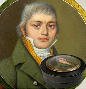 Antique French Snuff Box, RARE Portrait Miniature Incroyables et Merveilleuses c.1795-99 Fashion