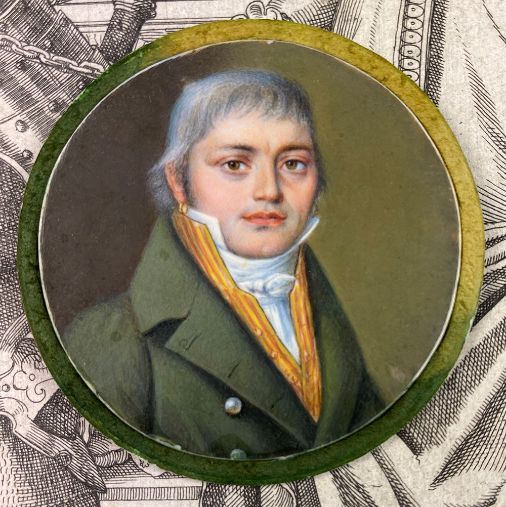 Antique French Snuff Box, RARE Portrait Miniature Incroyables et Merveilleuses c.1795-99 Fashion