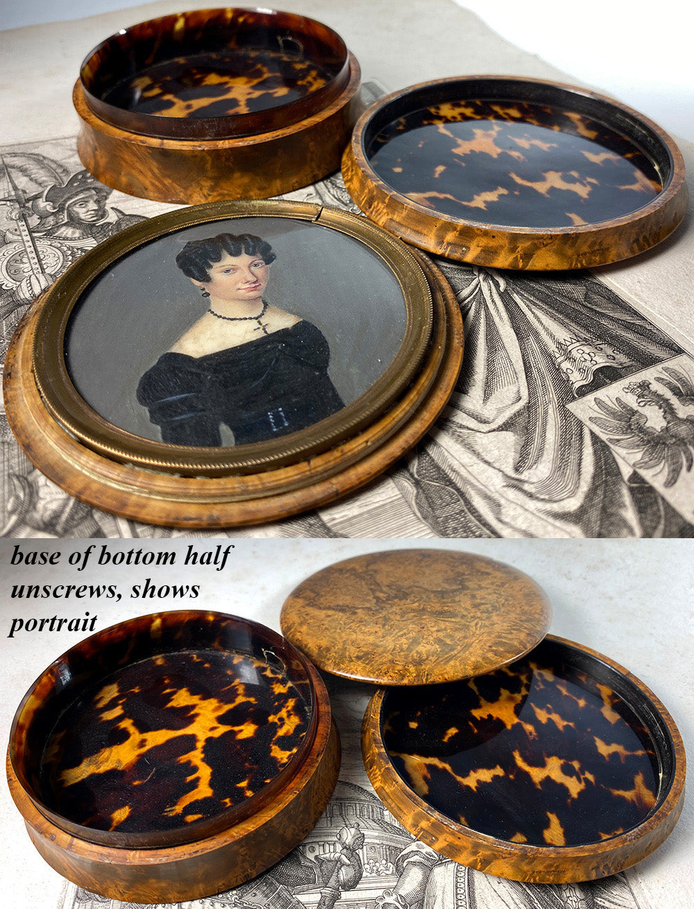 RARE Hidden Portrait Miniature in Antique French Table Snuff Box, Early 19th Century