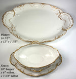 Antique Haviland Limoge French Porcelain Pair, 16.5" Tray or Platter and 10" Gravy or Sauce Boat