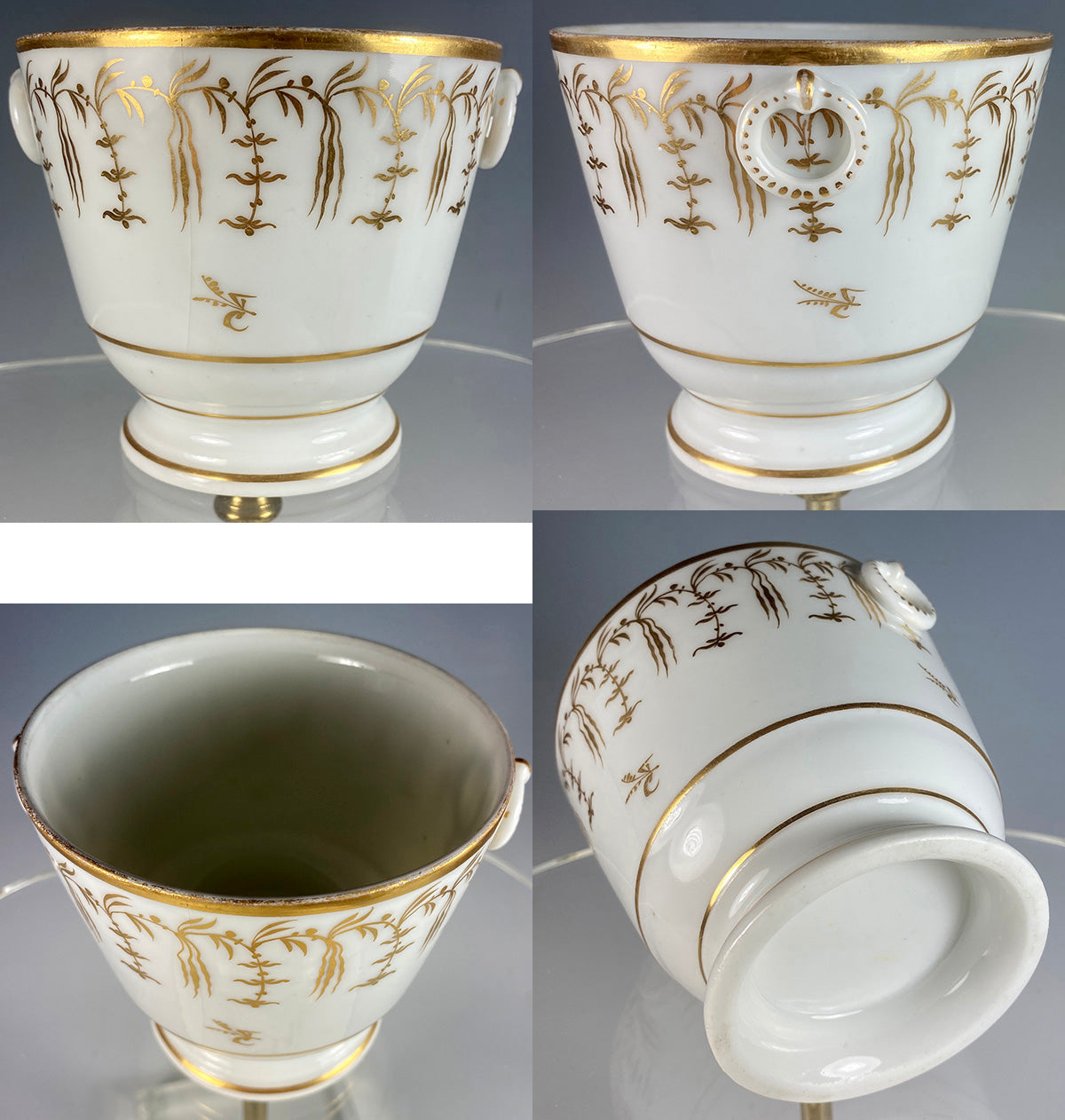 Large Antique French Porcelain Coffee Service, Old Paris and French Empire, Gold on White