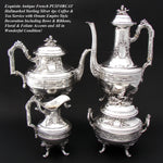 Exq Antique French PUIFORCAT Hallmarked Sterling Silver 4pc Coffee & Tea Service, Set, Empire Style