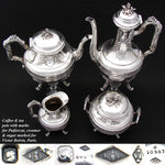 Exq Antique French PUIFORCAT Hallmarked Sterling Silver 4pc Coffee & Tea Service, Set, Empire Style