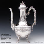 Exq Antique French PUIFORCAT Hallmarked Sterling Silver 4pc Coffee & Tea Service, Set, Empire Style