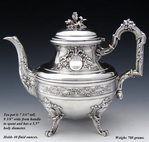 Exq Antique French PUIFORCAT Hallmarked Sterling Silver 4pc Coffee & Tea Service, Set, Empire Style