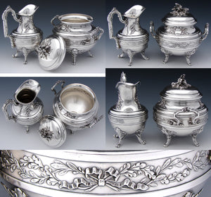 Exq Antique French PUIFORCAT Hallmarked Sterling Silver 4pc Coffee & Tea Service, Set, Empire Style