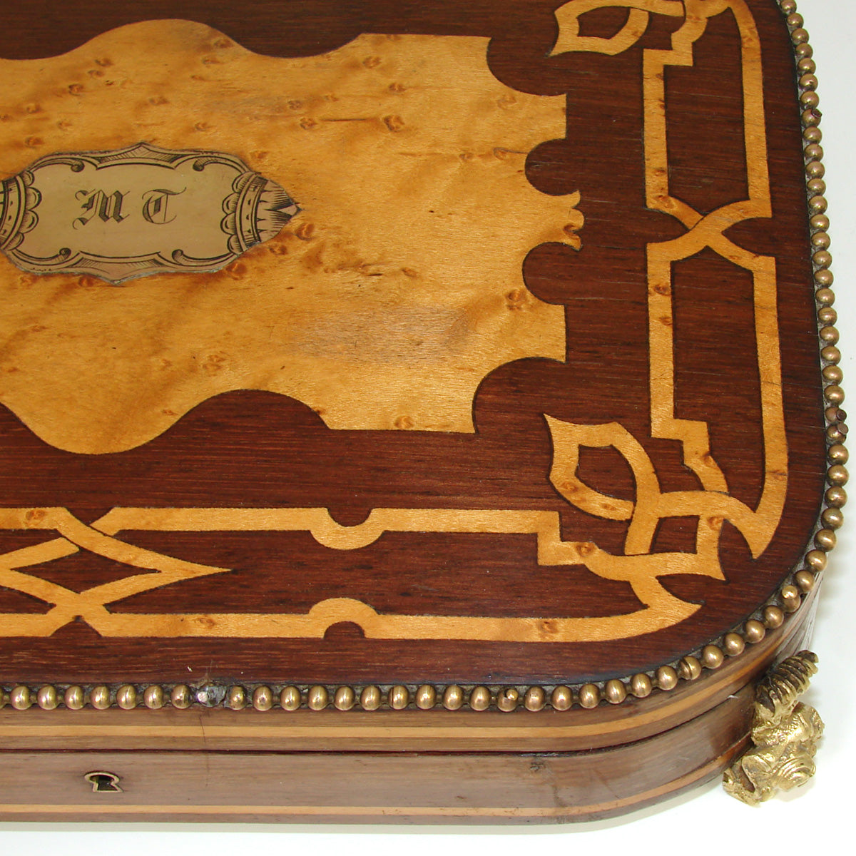 Antique French Napoleon III Era 11.5" Jewelry or Desk Box, Gorgeous Marquetry Inlay