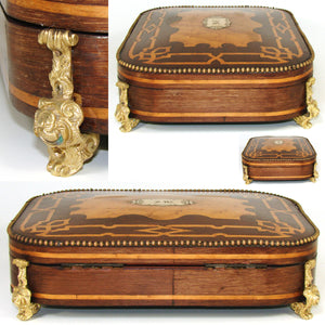 Antique French Napoleon III Era 11.5" Jewelry or Desk Box, Gorgeous Marquetry Inlay