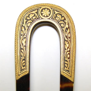 Rare Antique Damascene or Toledo 12-14k Gold Inlay Hair Comb, Hair Jewelry