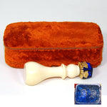 Antique Victorian Era Carved Solid Ivory Wax Seal or Sceau, Ormolu & Blue Glass Matrix