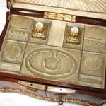 Museum Antique French Paul Sormani Marked 14.25" Jewelry Chest, Serpentine with Kingwood & Burled Veneers, Crown Top Monogram