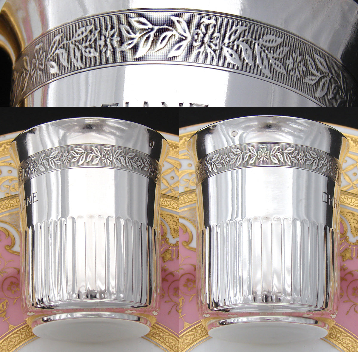 Antique French Sterling Silver Mint Julep Cup, Tumbler or Timbale, "Christiane", Foliate Band