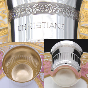 Antique French Sterling Silver Mint Julep Cup, Tumbler or Timbale, "Christiane", Foliate Band