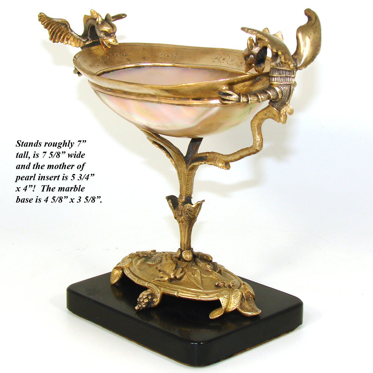 Antique French Napoleon III Bronze & Mother of Pearl 'Vide Poche', Bonbon, Gargoyle or Griffin Figures