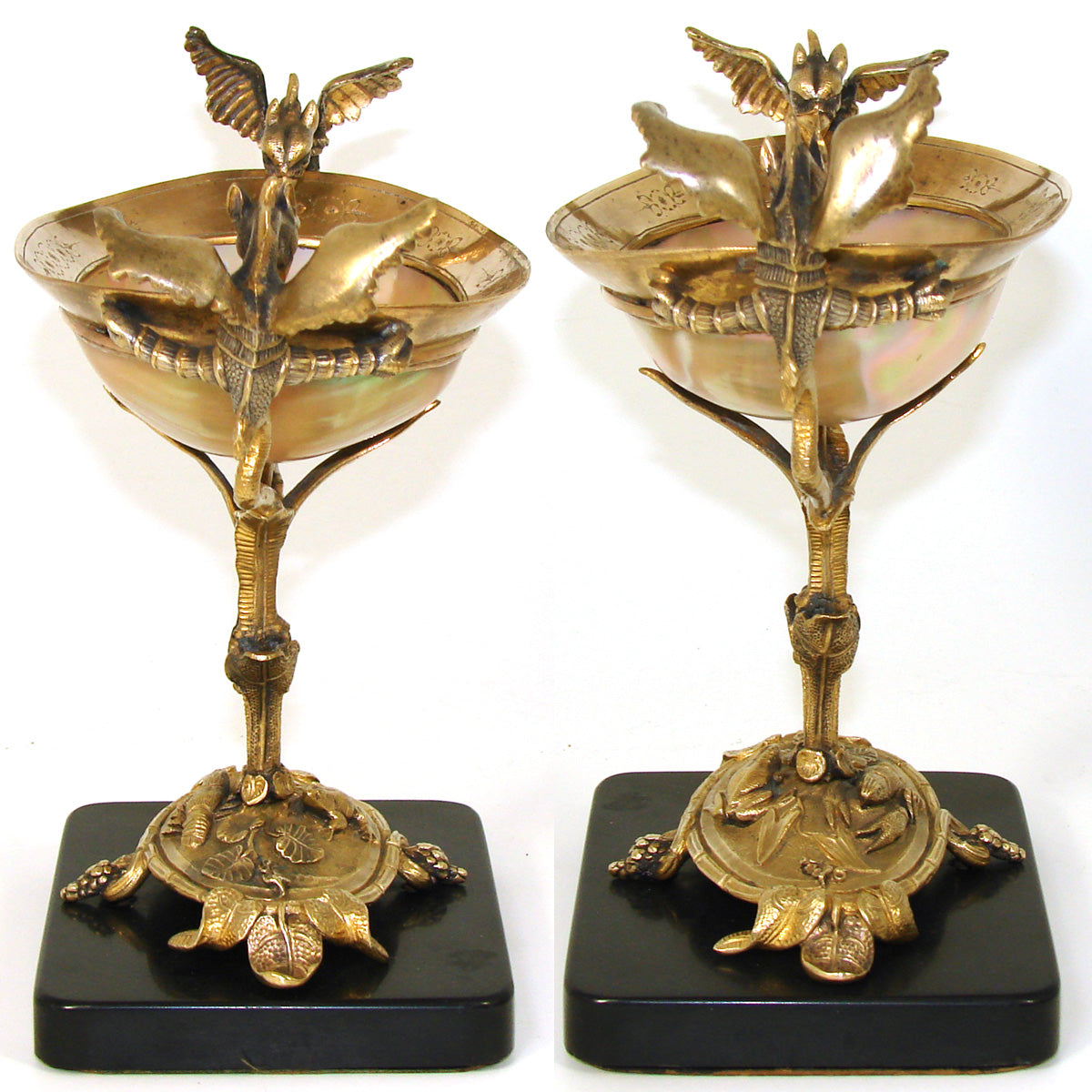 Antique French Napoleon III Bronze & Mother of Pearl 'Vide Poche', Bonbon, Gargoyle or Griffin Figures