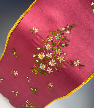 Antique French Silk Embroidery on Silk Doll Sized 13.5" Sedan Vitrine, Like 18th C. Carriage