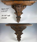 Superb 19th Century Pair (2) of 14" Wide Hand Carved French Wall Shelf Shelves, Bracket