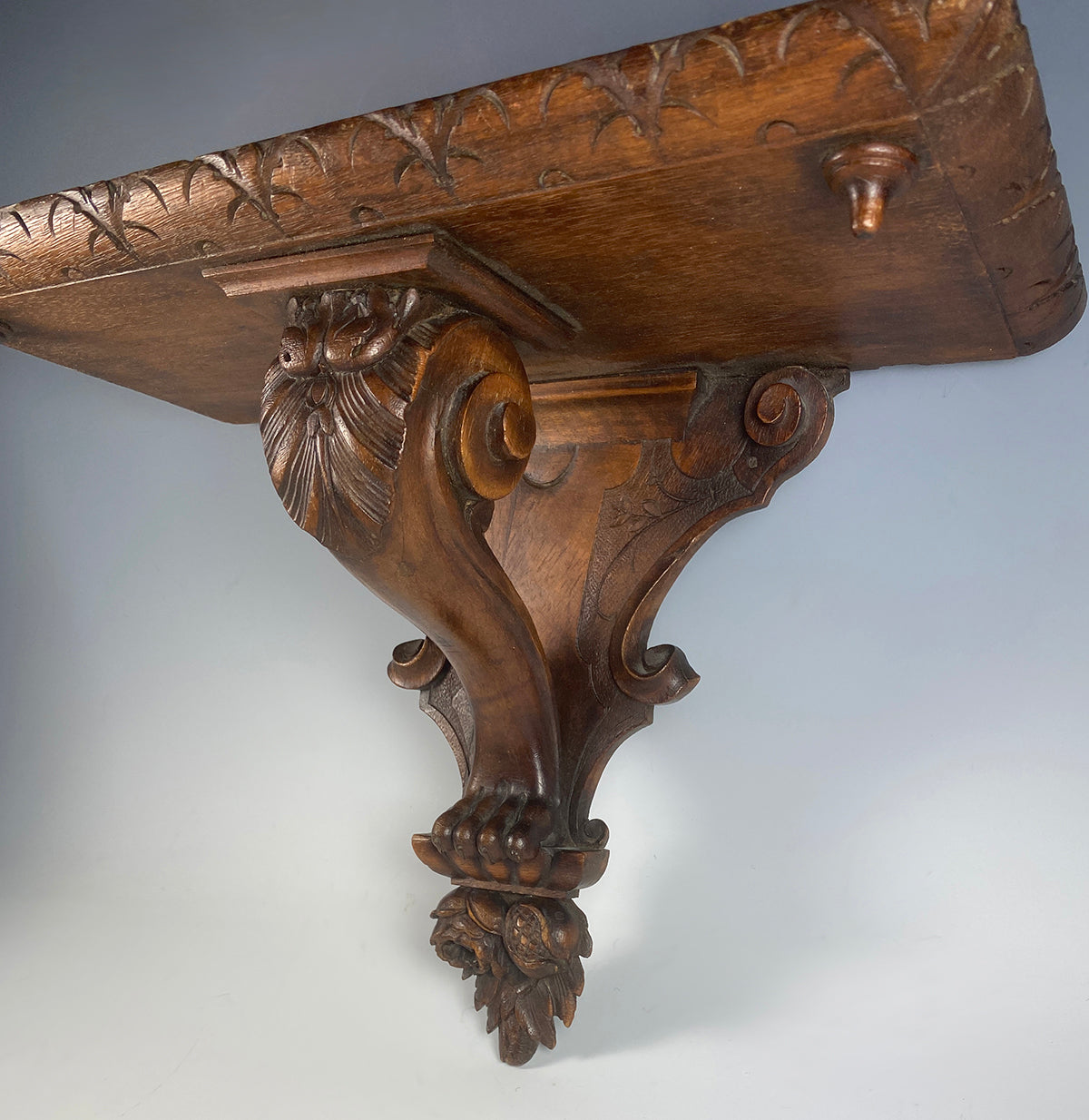 Superb 19th Century Pair (2) of 14" Wide Hand Carved French Wall Shelf Shelves, Bracket