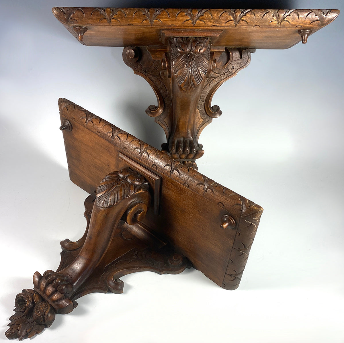 Superb 19th Century Pair (2) of 14" Wide Hand Carved French Wall Shelf Shelves, Bracket