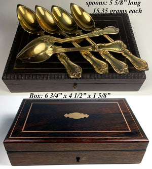 Opulent Antique French Sterling Silver 18k Gold Vermeil Spoon Set