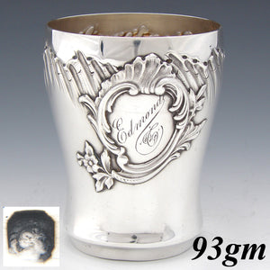 Antique French Sterling Silver Mint Julep or Wine Cup, Tumbler or "Timbale", Rococo Style