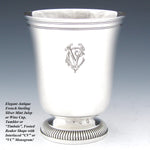 Antique French Sterling Silver Goblet, Mint Julep Cup, Tumbler or "Timbale", "CV" Monogram