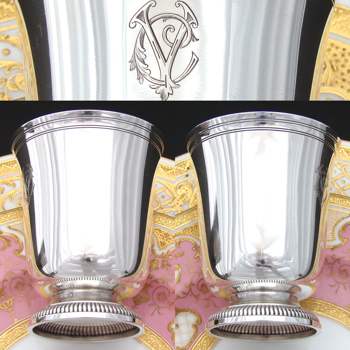 Antique French Sterling Silver Goblet, Mint Julep Cup, Tumbler or "Timbale", "CV" Monogram