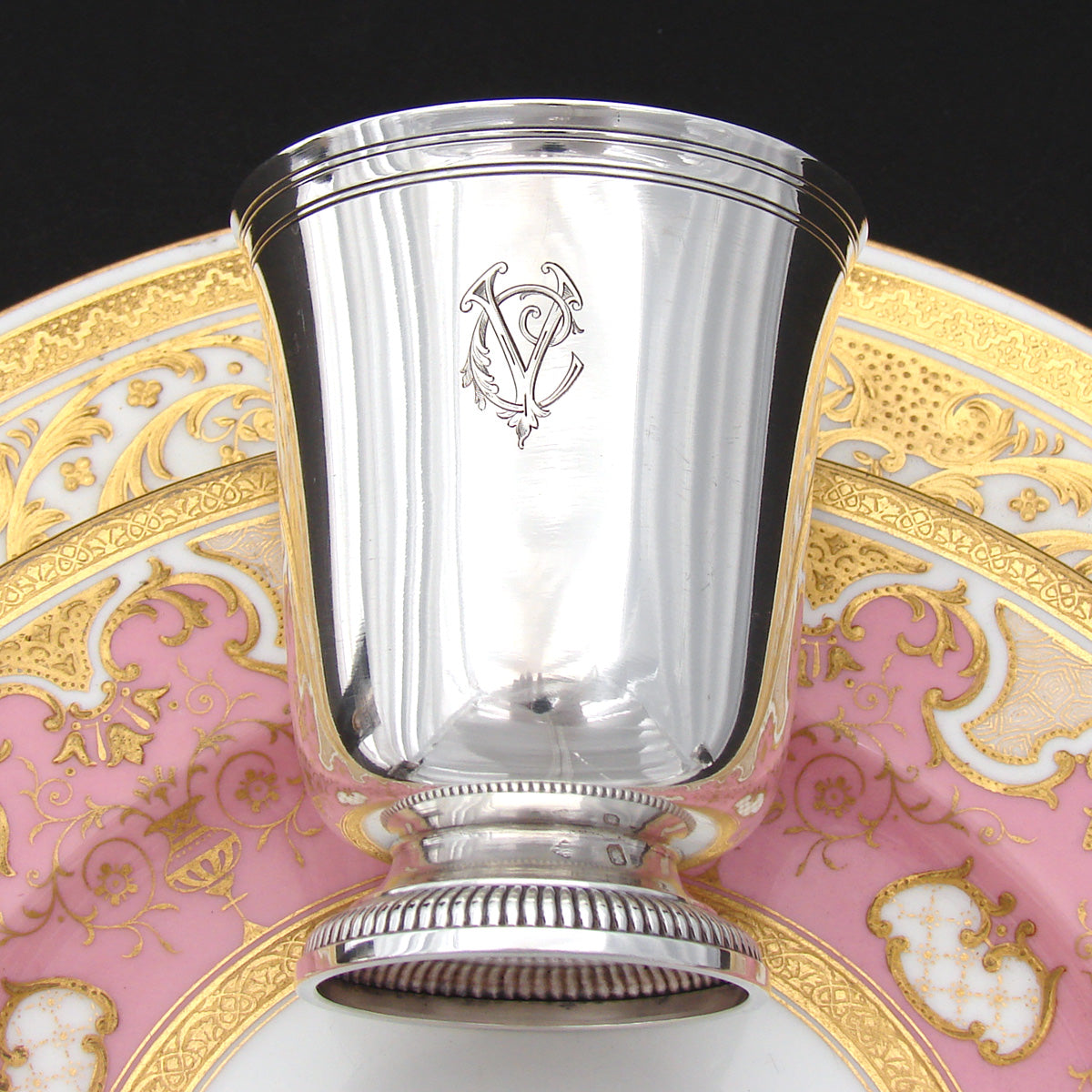 Antique French Sterling Silver Goblet, Mint Julep Cup, Tumbler or "Timbale", "CV" Monogram