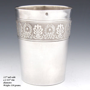 Antique French Sterling Silver Mint Julep Cup, Tumbler or Timbale, Wreaths & Palmette Band