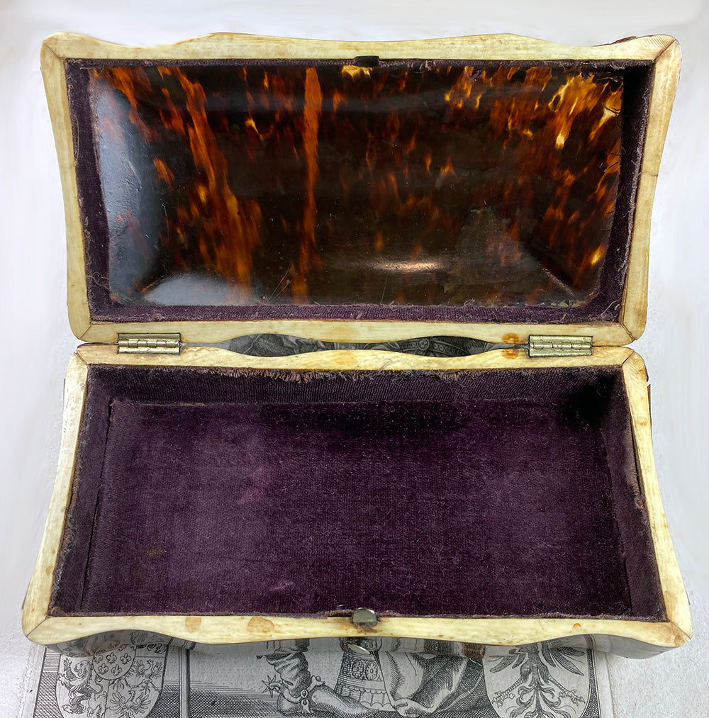 Antique 19th Century Dutch or French Made Tortoise Shell Jewelry Box, 6" x 3", Domed Top