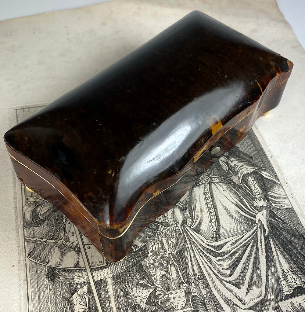 Antique 19th Century Dutch or French Made Tortoise Shell Jewelry Box, 6" x 3", Domed Top