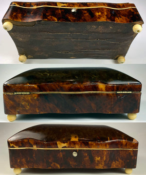 Antique 19th Century Dutch or French Made Tortoise Shell Jewelry Box, 6" x 3", Domed Top