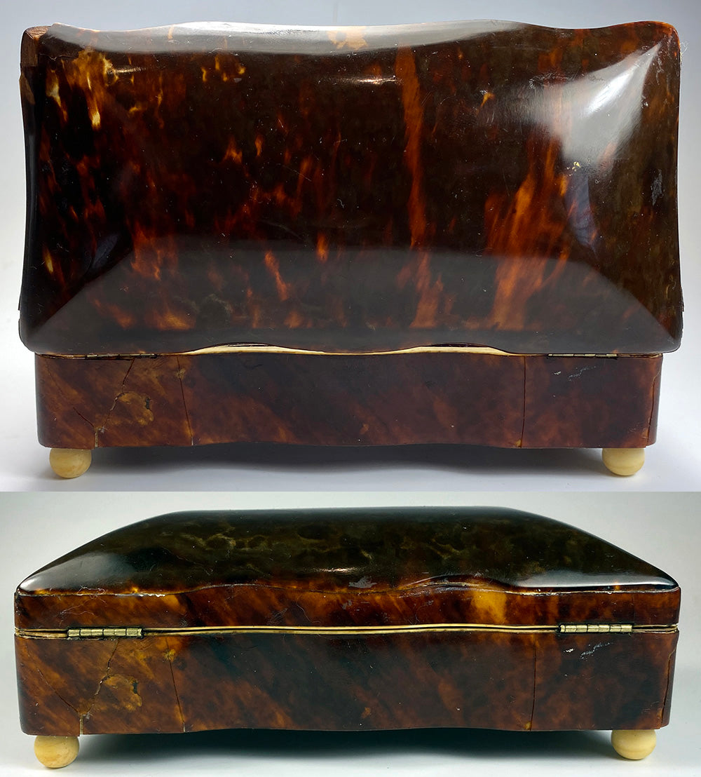 Antique 19th Century Dutch or French Made Tortoise Shell Jewelry Box, 6" x 3", Domed Top