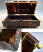 Antique 19th Century Dutch or French Made Tortoise Shell Jewelry Box, 6" x 3", Domed Top