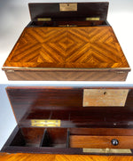 Antique 19th c. French Kingwood Slope, Writer's Desk Box Inkwells & Stationery, VERVELLE