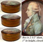 RARE c.1770s French Portrait Miniature on Blond Tortoise Shell Snuff Box, 18k Gold Mount