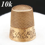 Lovely Antique Ketcham & McDougall 10k Gold Sewing Thimble, "L.C.L." Monogram