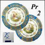 Antique French Pair 9.75" Cabinet Plates, Old Paris, Raised Gold & Hand Painted