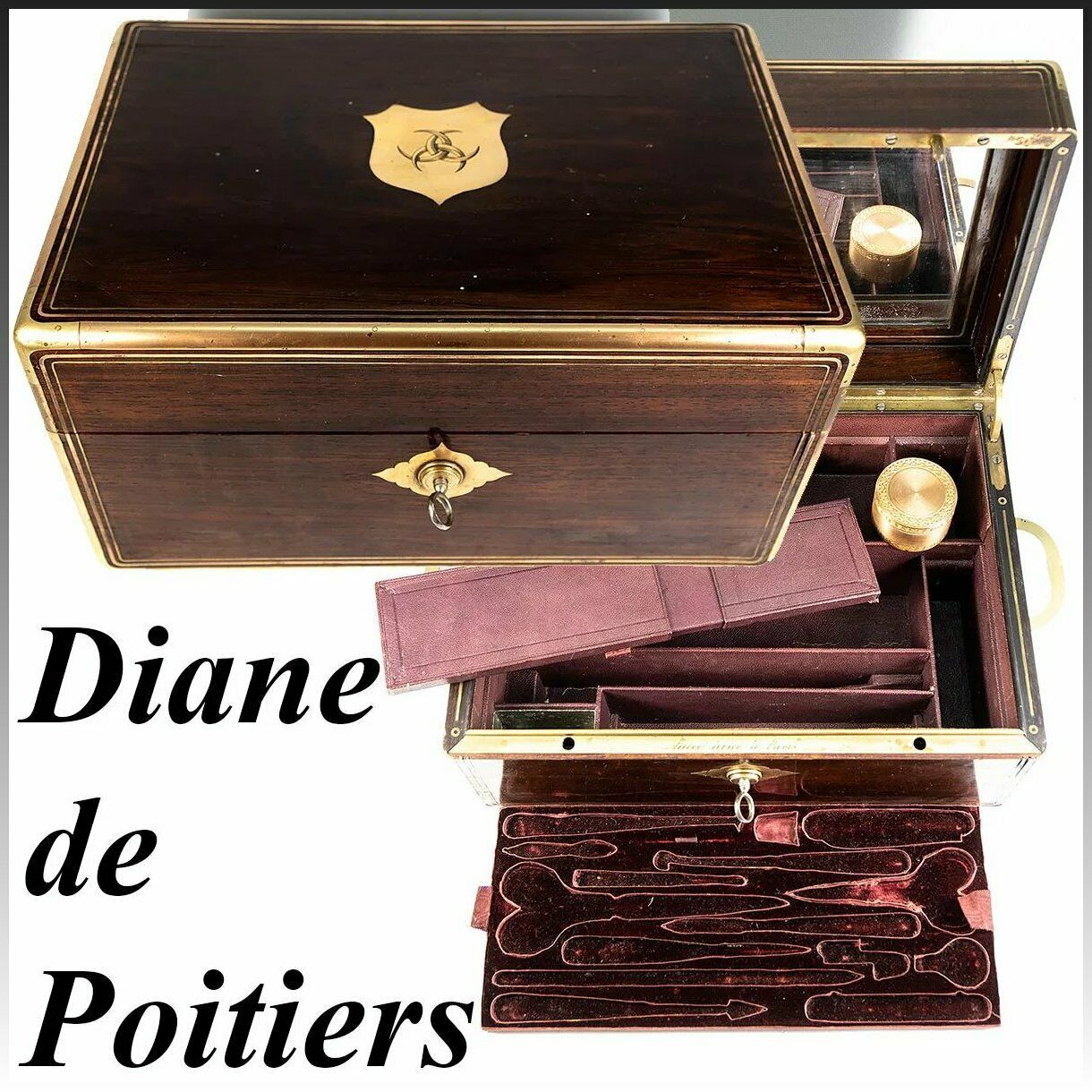 Aucoc Aine Paris Antique French Dressing Box, Casket, Crest of Diane de Poitiers