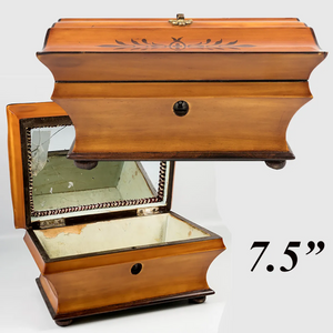 Antique c.1820s French Palais Royal Sewing, Jewelry Box, Lemonwood, Missing Tool