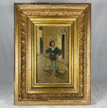 Antique Wood Frame, Gilt Gesso, French Oil Painting on Board, Fish Boy, Pêcheur