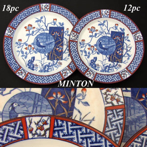 RARE 30pc Antique MINTON "Faisan" Imari 10" & 8.5" Plate Set, 1891 Date Marks