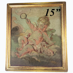 Antique 1700s French Aubusson Tapestry Fragment 15.25" x 13.25" Frame, a Putto