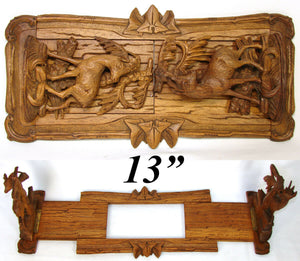 Antique Black Forest Carved Telescoping Book Rack, Chamois & Ibex Deer Figures