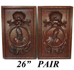 PAIR Antique Neo-renaissance 26x22" Carved Wood Architectural Cabinet Doors, Panels Cardinal or Bishop