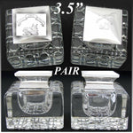 HUGE Antique Brilliant Cut Crystal & Sterling Silver Inkwell PAIR, Boar Heraldry