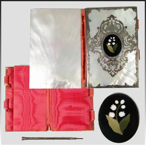 Antique French or Italian Carnet du Bal, Nécessaire, Pearl, Pietra Dura & Silver