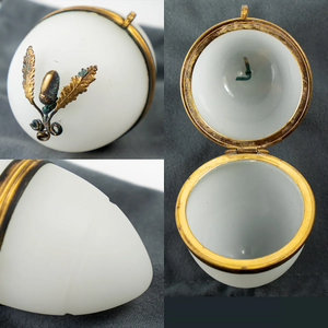 Antique French Napoleon III Era White Opaline Glass “Egg” Casket, Box or Etui